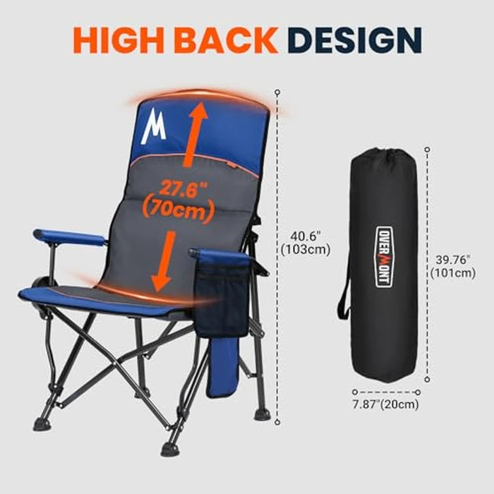 Overmont Heated Camping Chair with Adjustable High Backrest - 3 Heat Levels Seat & Backrest Separately Control - Heavy Duty Portable Heated Chair for Adults Supports 450 LBS - Battery NOT Included by OVERMONT - Image 8
