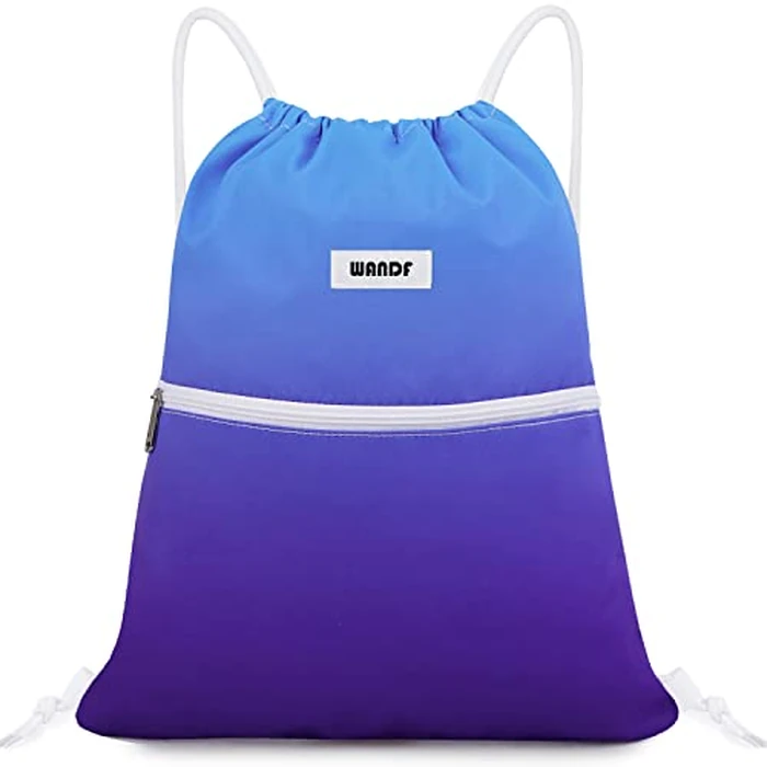 Drawstring Backpack String Bag Sackpack Cinch Water Resistant Nylon for Gym Shopping Sport Yoga by WANDF (Blue) by WANDF - Used - Acceptable condition