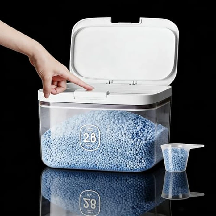 LivLab 20-25 lbs Rice Dispenser,10.5 Qt/10 L/22-25 lbs Rice Container Storage with Measuring Cup & Brush Food Cereal Container Bins Household for Kitchen Pantry Organization (White-5KG-A) by LivLab - Used - Like New condition