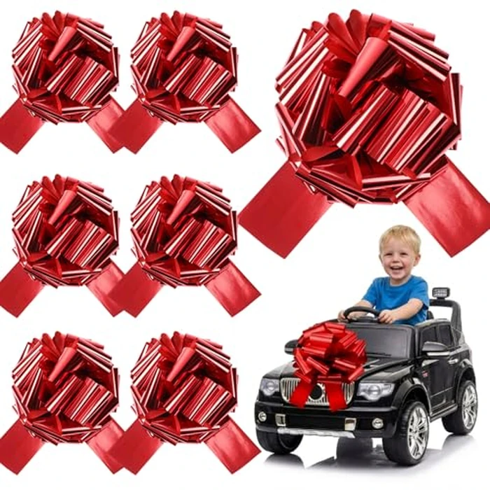 Giegxin 6 Pcs Large 12 Inch Red Pull Bows Metallic Valentines Giant Gift Wrapping Bows for Cars, Presents, Decorations, Grand Openings, Parties & Weddings - Reusable & Easy to Assemble by Giegxin - Image 1