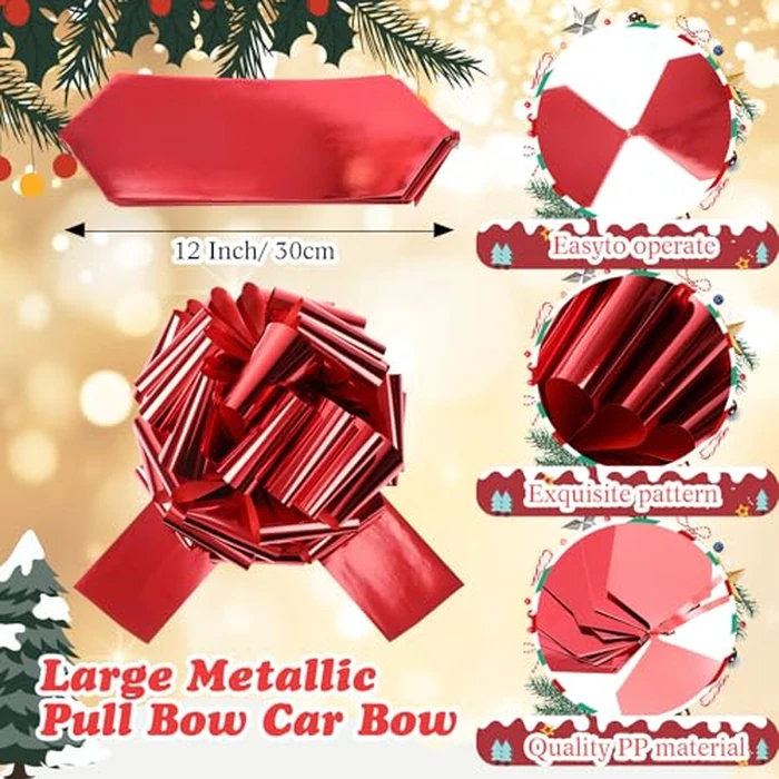 Giegxin 6 Pcs Large 12 Inch Red Pull Bows Metallic Valentines Giant Gift Wrapping Bows for Cars, Presents, Decorations, Grand Openings, Parties & Weddings - Reusable & Easy to Assemble by Giegxin - Image 3