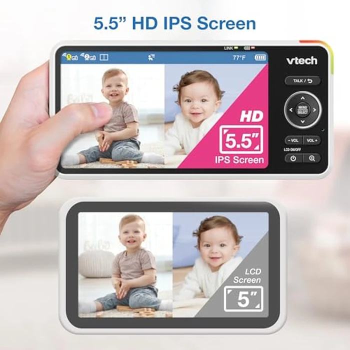 VTech Smart HD Plus Twin 2-Camera Smart WiFi Baby Monitor - 2K Cameras, 5.5" HD Split-Screen, 24X Zoom, Free App, Multi-Color Night Light by VTech - Image 5