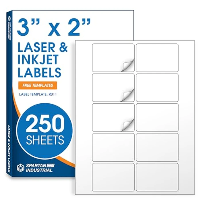 3" X 2" Matte White Printable Shipping Labels (250 Sheets, 2500 Stickers) Mailing and Address Labels, Product Packaging Stickers for Laser & Inkjet Printers - Spartan Industrial Template R011 by Spartan Industrial - Image 1