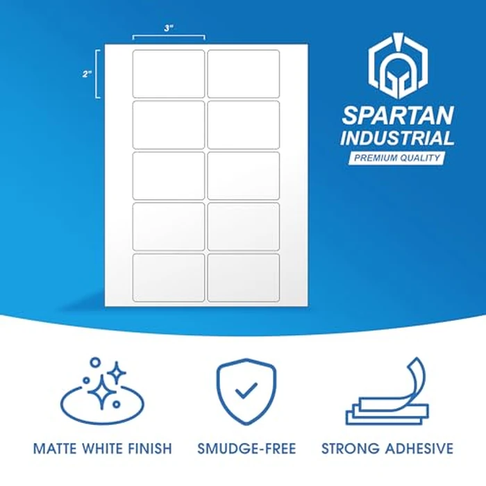 3" X 2" Matte White Printable Shipping Labels (250 Sheets, 2500 Stickers) Mailing and Address Labels, Product Packaging Stickers for Laser & Inkjet Printers - Spartan Industrial Template R011 by Spartan Industrial - Image 2