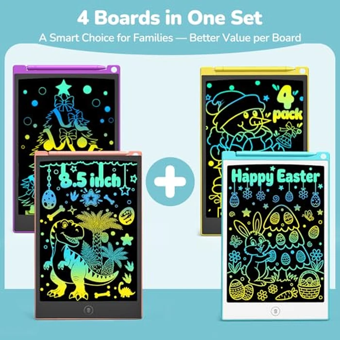 TECJOE 4 Pack LCD Writing Tablet, 8.5 Inch Colorful Drawing Board, Kids Travel Games Activity Learning Toys, Birthday Gifts for 3-8 Year Old Boys Girls Toddlers Preschooler by TECJOE - Image 2