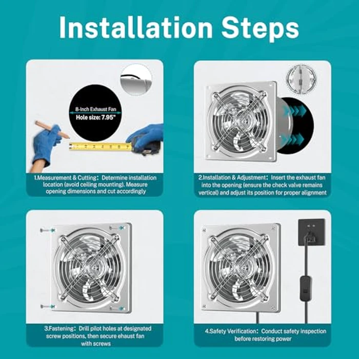 HG Power 8 Inch Kitchen Exhaust Fan, 576CFM Metal Attic Exhaust Fan, Wall Mounted Garage Ventilation Fan, Basement Extractor Fans with Backdraft Damper for Home Office Commercial Use, Silver by HG Power - Image 4