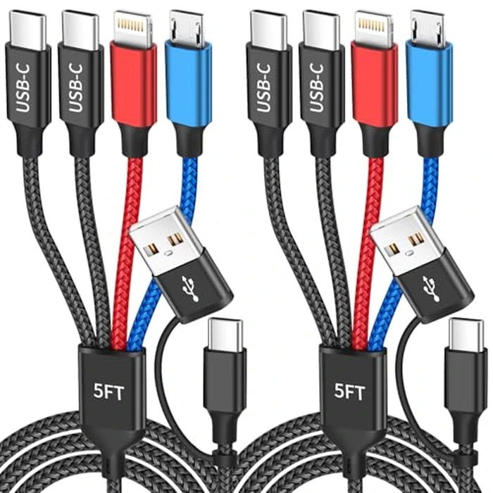 Dual Type-C Ports 4 in 2 Multi Charging Cable, Travel Cruise Essentials USBA/C Charging Cords for Multiple Devices, Phone Charger Cord for iPhone17-12/Androids/Pad and More, Car Charger(2Pcs, 5FT) by MPATIBY - Used - Very Good condition - US$16.59