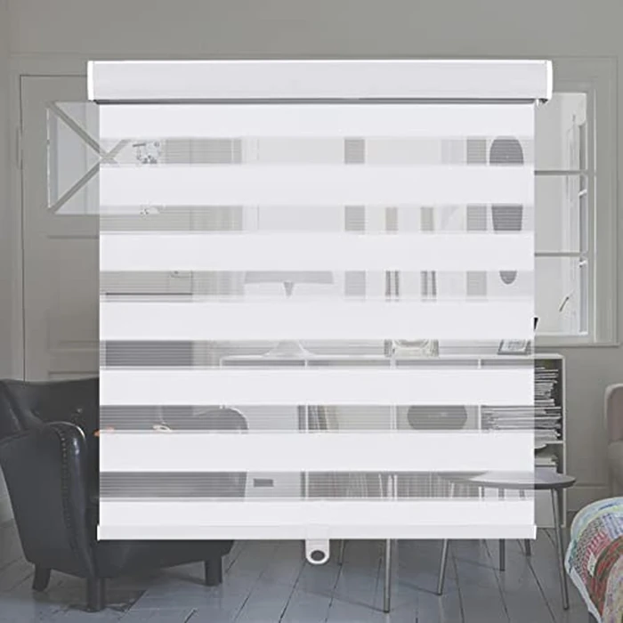 KELIXU Zebra Blinds for Windows Cordless Roller Shades with Valance Cover, Dual Layer Sheer Day and Night Blinds, Horizontal Blind for Light Filtering, 24" W X 72" H (61W X 183H cm), White by KELIXU - Used - Very Good condition - CA$32.53