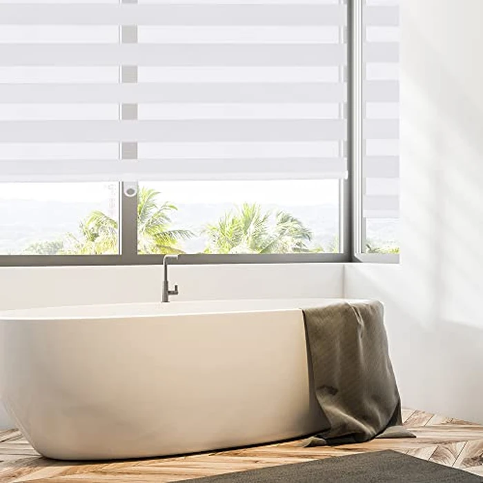 KELIXU Zebra Blinds for Windows Cordless Roller Shades with Valance Cover, Dual Layer Sheer Day and Night Blinds, Horizontal Blind for Light Filtering, 24" W X 72" H (61W X 183H cm), White by KELIXU - Image 6