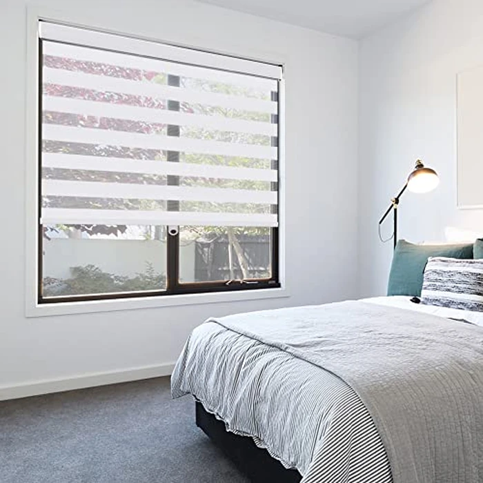KELIXU Zebra Blinds for Windows Cordless Roller Shades with Valance Cover, Dual Layer Sheer Day and Night Blinds, Horizontal Blind for Light Filtering, 24" W X 72" H (61W X 183H cm), White by KELIXU - Image 7