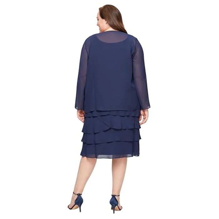 S.L. Fashions womens Plus-size Sequin Chiffon Jacket Special Occasion Dress, Sapphire, 18 Plus by S.L. Fashions - Image 3