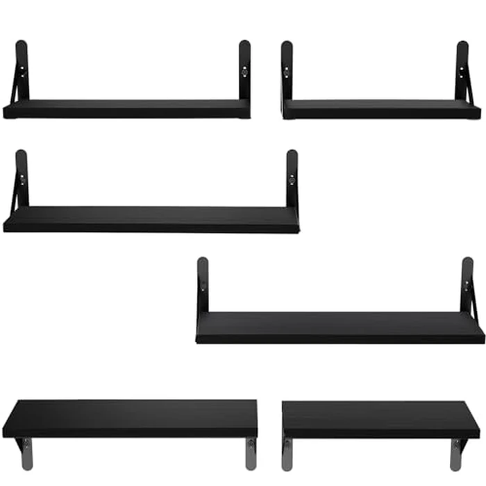 AMADA HOMEFURNISHING Wall Shelves Set of 6, Wood Floating Shelves for Wall Decor, Rustic Farmhouse Floating Shelf for Bedroom, Wall Shelf for Bathroom Storage, Book Shelves for Living Room, Black by AMADA HOMEFURNISHING - Image 2