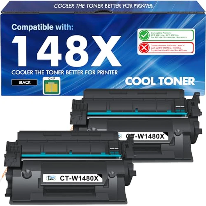 148X Toner Cartridge Black High Yield 4101fdw 148A Compatible Replacement for HP 148X 148A W1480A W1480X for HP LaserJet Pro MFP 4101fdw 4101fdn Pro 4001dw 4001dn 4001n Printer Ink (2 Pack with Chip) by Cool Toner - Used - Very Good condition - US$35.98