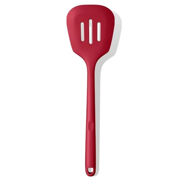 U-Taste 13.6in Slotted Turner: 600ºF Heat Resistant BPA-Free Silicone Cooking Spatula Flipper, Wide Flexible Seamless Rubber Kitchen Utensil for Pancake, Egg, Meat in Nonstick Cookware (Red) by U-Taste - Image 1