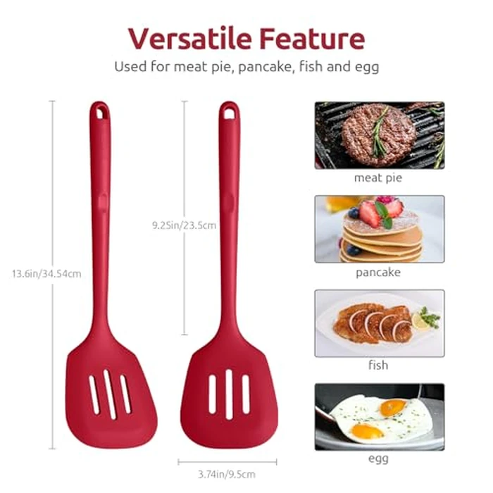 U-Taste 13.6in Slotted Turner: 600ºF Heat Resistant BPA-Free Silicone Cooking Spatula Flipper, Wide Flexible Seamless Rubber Kitchen Utensil for Pancake, Egg, Meat in Nonstick Cookware (Red) by U-Taste - Image 2