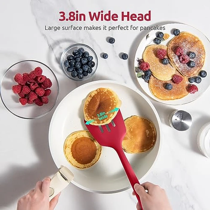 U-Taste 13.6in Slotted Turner: 600ºF Heat Resistant BPA-Free Silicone Cooking Spatula Flipper, Wide Flexible Seamless Rubber Kitchen Utensil for Pancake, Egg, Meat in Nonstick Cookware (Red) by U-Taste - Image 5