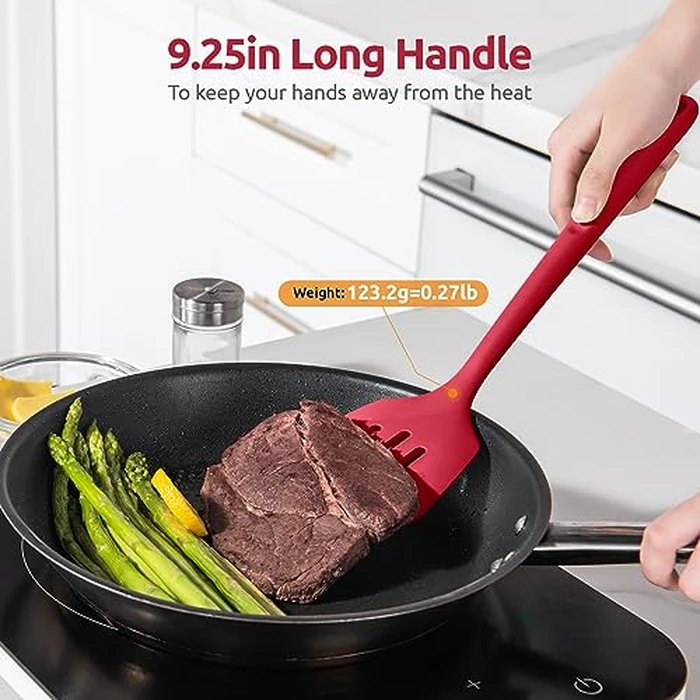 U-Taste 13.6in Slotted Turner: 600ºF Heat Resistant BPA-Free Silicone Cooking Spatula Flipper, Wide Flexible Seamless Rubber Kitchen Utensil for Pancake, Egg, Meat in Nonstick Cookware (Red) by U-Taste - Image 7