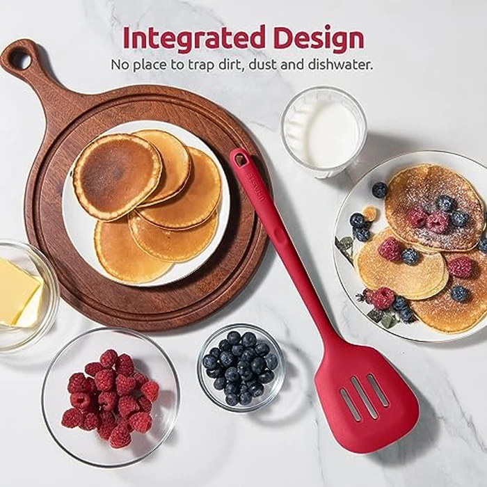 U-Taste 13.6in Slotted Turner: 600ºF Heat Resistant BPA-Free Silicone Cooking Spatula Flipper, Wide Flexible Seamless Rubber Kitchen Utensil for Pancake, Egg, Meat in Nonstick Cookware (Red) by U-Taste - Image 8