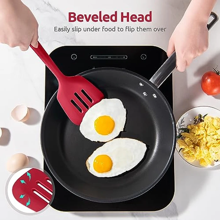U-Taste 13.6in Slotted Turner: 600ºF Heat Resistant BPA-Free Silicone Cooking Spatula Flipper, Wide Flexible Seamless Rubber Kitchen Utensil for Pancake, Egg, Meat in Nonstick Cookware (Red) by U-Taste - Image 9