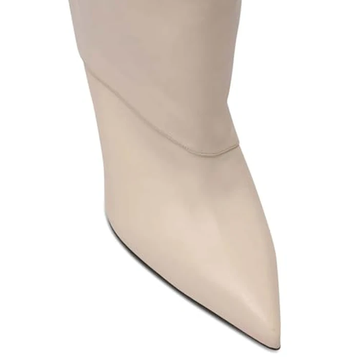 NSZPD Women's Leather Knee High Boots V-Cut Pointed Toe Stiletto High Heel Riding Boots Stylish Motorcycle Biker Booties with Twist Detail For Party Wedding Shows by NSZPD - Image 4