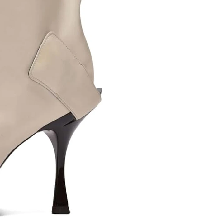 NSZPD Women's Leather Knee High Boots V-Cut Pointed Toe Stiletto High Heel Riding Boots Stylish Motorcycle Biker Booties with Twist Detail For Party Wedding Shows by NSZPD - Image 5