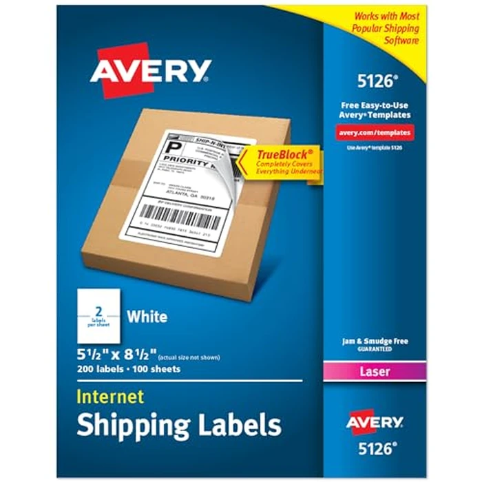 Avery Internet Shipping Labels for Laser Printers with TrueBlock Technology, 5.5 x 8.5 Inches, White, Box of 200 (5126) by Avery - Used - Good condition - CA$11.05