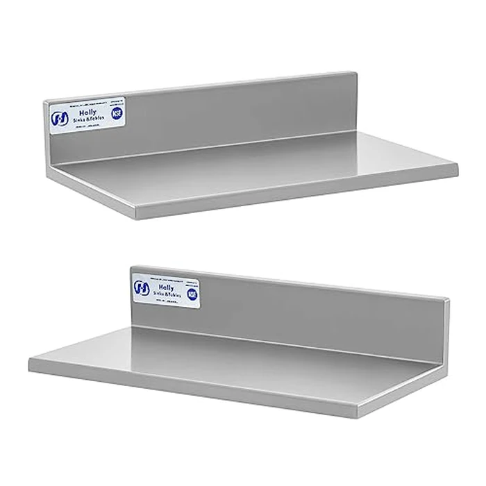 Hally Stainless Steel Wall Shelf 2 Pack 8 6” x 16” Wall Mounted Shelf with 3" Backsplash, Metal Floating Shelf, Spice Rack Wall Mount, Heavy Duty Kitchen Shelf for Restaurant, Bathroom,Utility Room by HALLY SINKS & TABLES H - Image 1