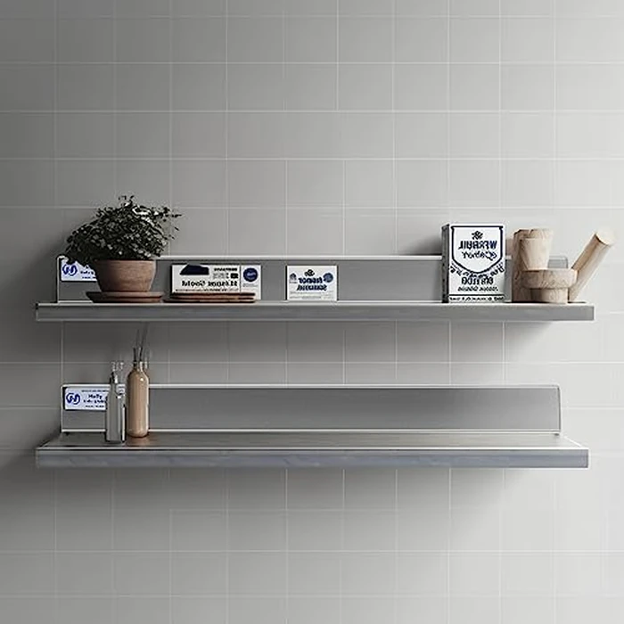 Hally Stainless Steel Wall Shelf 2 Pack 8 6” x 16” Wall Mounted Shelf with 3" Backsplash, Metal Floating Shelf, Spice Rack Wall Mount, Heavy Duty Kitchen Shelf for Restaurant, Bathroom,Utility Room by HALLY SINKS & TABLES H - Image 5