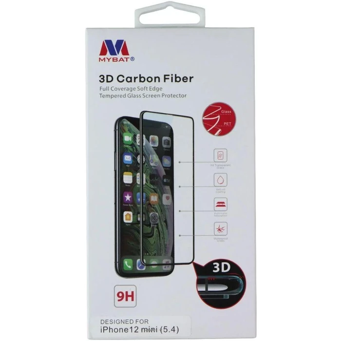MyBat 3D Carbon Fiber Tempered Glass Screen Protector for iPhone 12 mini - Clear by MyBat - Refurbished - Brand New condition - US$8.28
