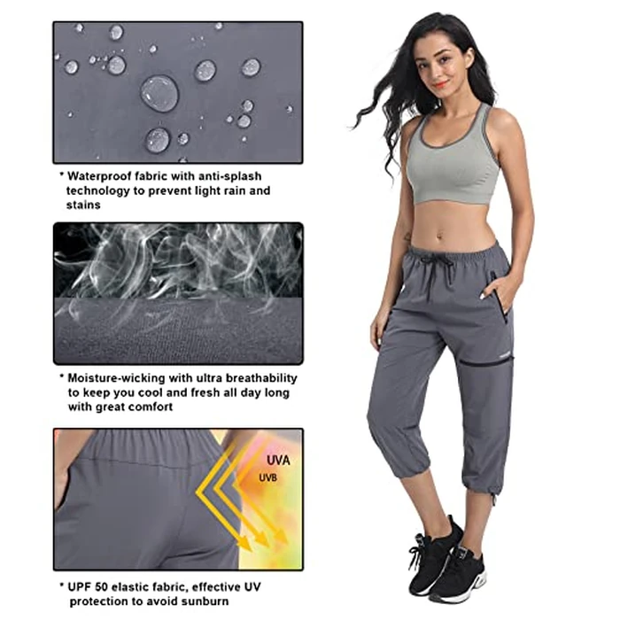 VAYAGER Sports Women's Outdoor Hiking Capri Pants Loose-Fit Lightweight with Zipper Pockets Grey by VAYAGER - Used - Like New condition - US$13.87