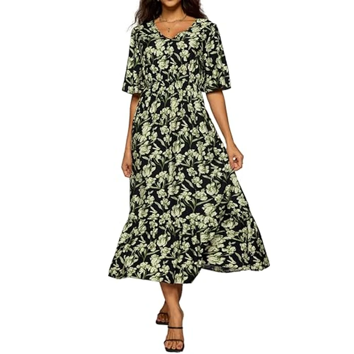 Ystguic Women 2025 Fall Long Maxi Boho V Neck Aline Dresses for Seniors Ladies Rayon Viscose 2025 Bohemian Dress with Pockets for Beach Vocation Wedding Guest Medium 024 BlackGreenFloral M by Ystguic - Used - Like New condition - US$26.57