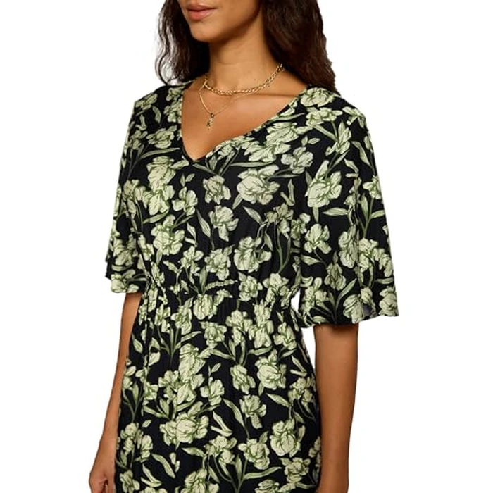 Ystguic Women 2025 Fall Long Maxi Boho V Neck Aline Dresses for Seniors Ladies Rayon Viscose 2025 Bohemian Dress with Pockets for Beach Vocation Wedding Guest Medium 024 BlackGreenFloral M by Ystguic - Image 7