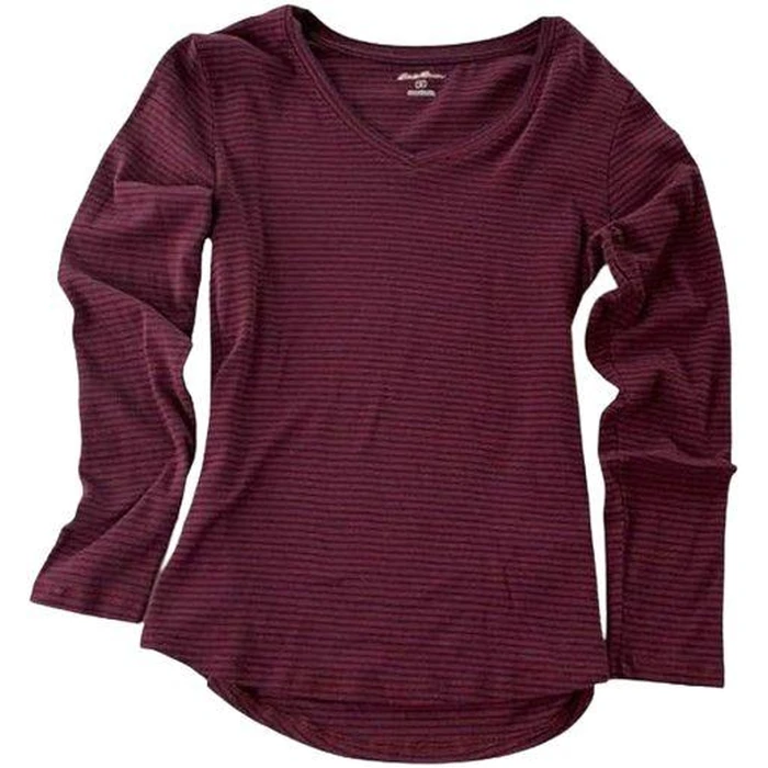 Eddie Bauer Women's Long Sleeve V-Neck Stripe T-Shirt XXL - Merlot/Navy by Eddie Bauer - Image 1