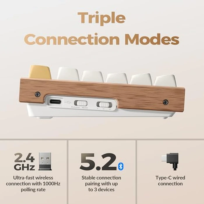 Keychron K8 HE TKL Keyboard Wireless Bluetooth 2.4G Wired Triple Mode Hot Swappable Hall Effect with QMK Launcher Aluminum+Wood Frame Rapid Trigger for Mac Windows Linux-White by Keychron - Image 3