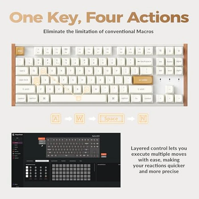 Keychron K8 HE TKL Keyboard Wireless Bluetooth 2.4G Wired Triple Mode Hot Swappable Hall Effect with QMK Launcher Aluminum+Wood Frame Rapid Trigger for Mac Windows Linux-White by Keychron - Image 6