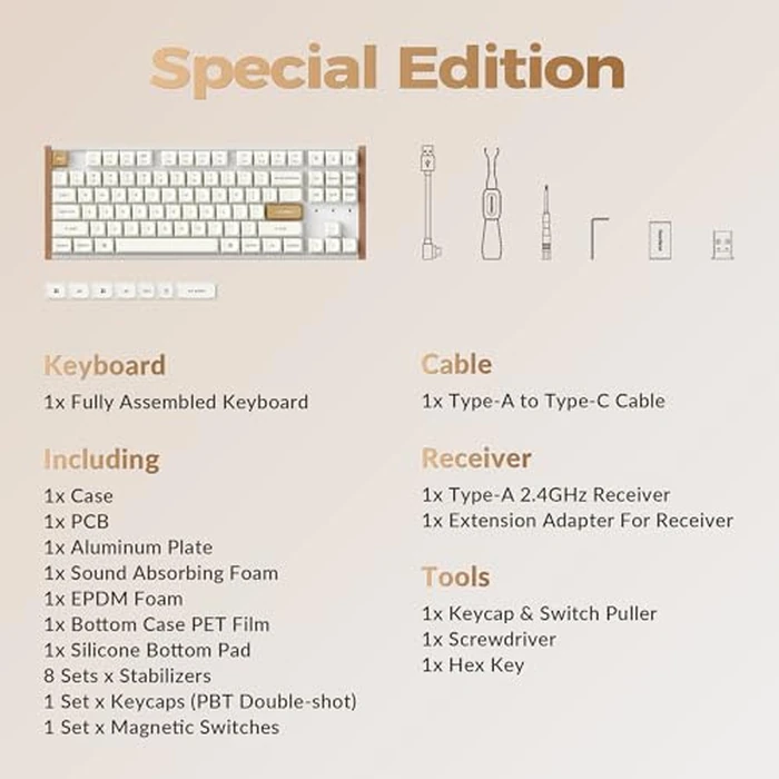 Keychron K8 HE TKL Keyboard Wireless Bluetooth 2.4G Wired Triple Mode Hot Swappable Hall Effect with QMK Launcher Aluminum+Wood Frame Rapid Trigger for Mac Windows Linux-White by Keychron - Image 9