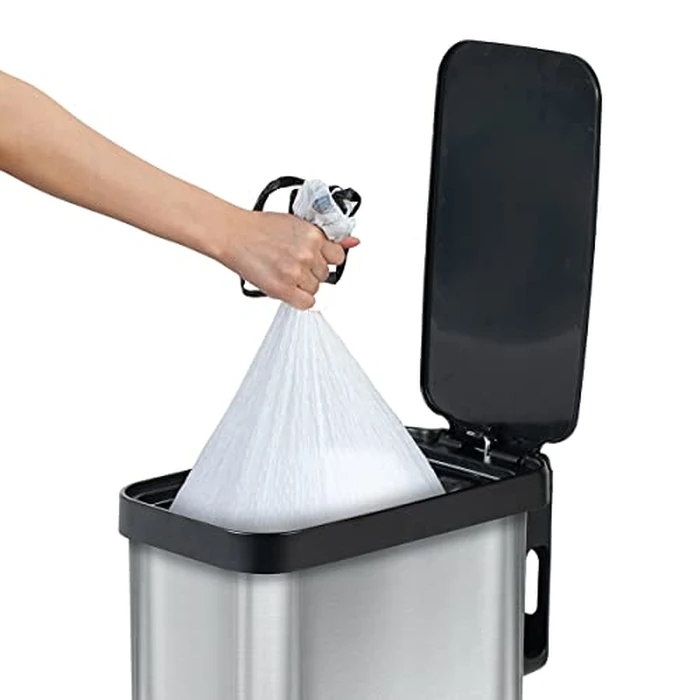Glad Slim Trash Can with Clorox Odor Protection - Narrow Kitchen Garbage Bin with Soft Close Lid, Step On Foot Pedal and Waste Bag Roll Holder, Stainless Steel, 12 Gallon/45 Liter by Glad - Image 7