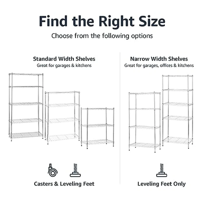 Amazon Basics 4-Shelf Adjustable, Heavy Duty Storage Shelving Unit with Wheels for Easy Assembly, for Garage or Kitchen Use, Metal Organizer Wire Rack, 36" L x 14" W x 57.8" H, Chrome by Amazon Basics - Image 3