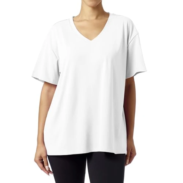 HUE Women's Oversized Boyfriend T Shirts Short Sleeve Vneck Casual Loose Basic Tee Shirts Plus Size Tops, White, 2X-3X by HUE - Used - Like New condition