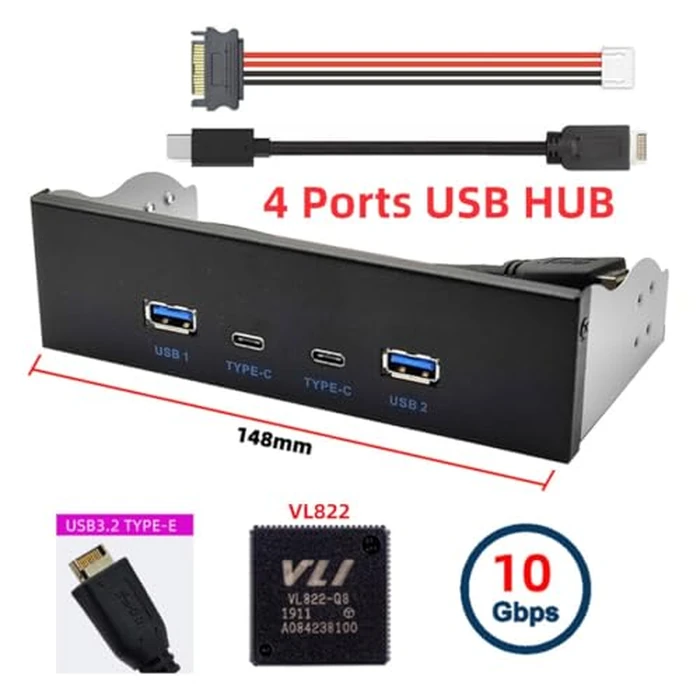 ChenYang 4 Ports USB 3.1 Type E Front Panel Header to 2 USB 3.0 ＆ 2 USB C Hub Port Multiplier Adapter with SATA Power Cable for 5.25 Inch Optical Drive Bay Panel by chenyang - Image 3