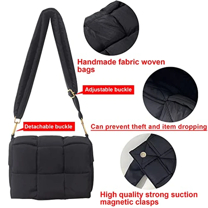 NAARIIAN Shoulder bags for women, Light-weight small puffer purses waterproof, hand-woven puffy bag crossbody handbag(black M) by NAARIIAN - Image 5