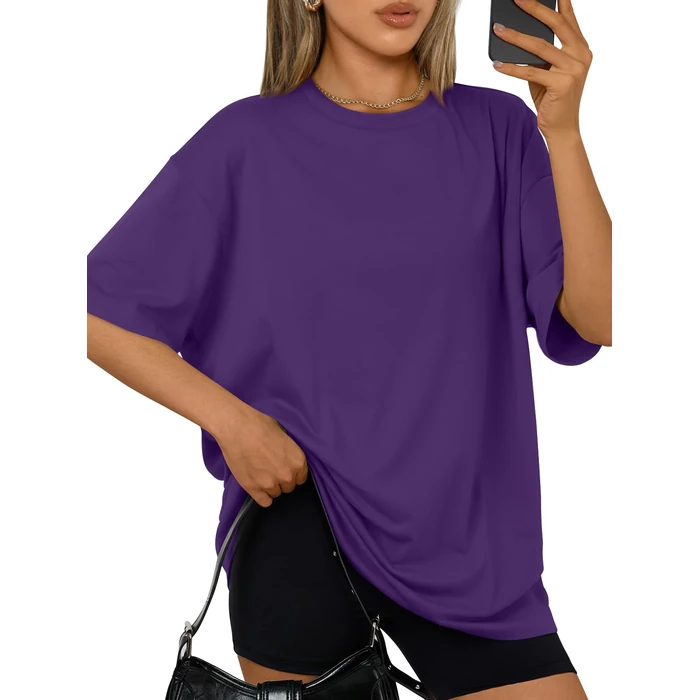 Trendy Queen Womens Oversized Summer T Shirts Fashion Workout Plus Size Tops Short Sleeve Beach Vacation Gym Clothes 2026 Darkpurple L by Trendy Queen - Used - Like New condition - US$17.09