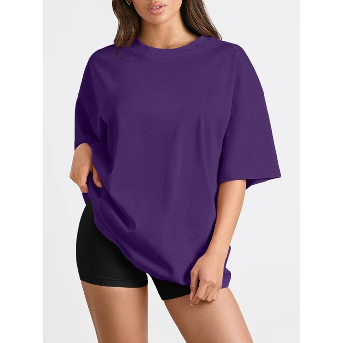 Trendy Queen Womens Oversized Summer T Shirts Fashion Workout Plus Size Tops Short Sleeve Beach Vacation Gym Clothes 2026 Darkpurple L by Trendy Queen - Image 2