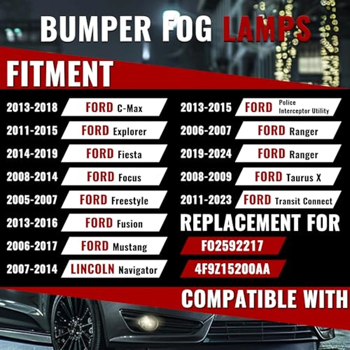 HECASA 2pc Fog Light Compatible with 2005-2024 Ford Focus C-Max Explorer Fiesta Freestyle Fusion Mustang Ranger Taurus X Connect Utility Lincoln Navigator Replacement for FO2592217 Fog Lamp Clear Lens by HECASA - Image 2