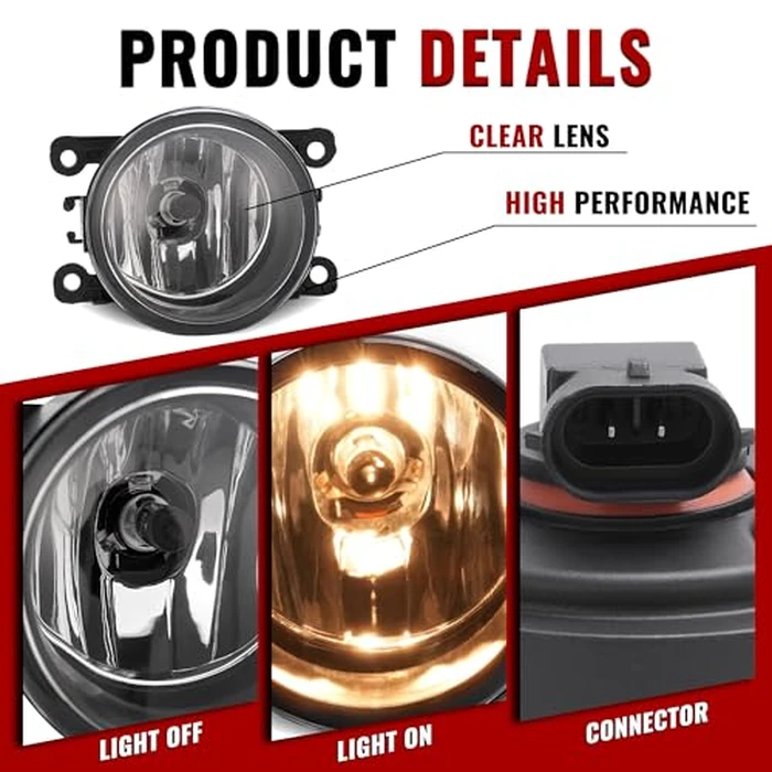 HECASA 2pc Fog Light Compatible with 2005-2024 Ford Focus C-Max Explorer Fiesta Freestyle Fusion Mustang Ranger Taurus X Connect Utility Lincoln Navigator Replacement for FO2592217 Fog Lamp Clear Lens by HECASA - Image 5