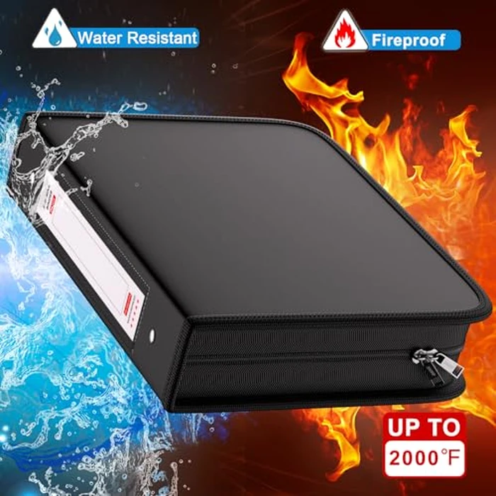 ZOOPIP Fireproof 3 Ring Binder with Zipper, 2 Inch D Rings Hold up 450 Sheets of 8.5" x 11" (A4), Compatible with Clear Page Protectors, Built-in net and Pen Holder (1 Pcs, Black, 2") by ZOOPIP - Image 2