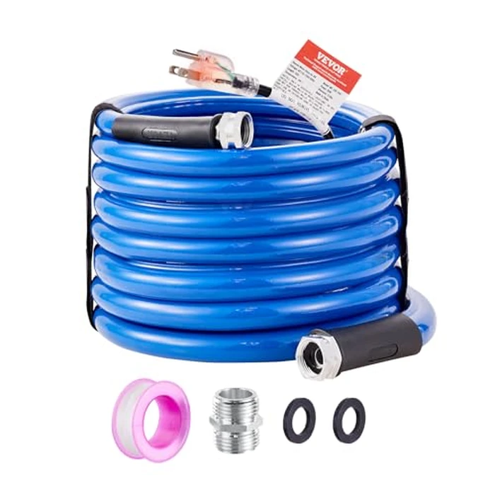 VEVOR 25ft Heated Water Hose for RV, Heated Drinking Water Hose Antifreeze to -45 degreesF, Automatic Self-regulating, 5/8" I.D. with 3/4" GHT Adapter, Lead and BPA Free by VEVOR - Image 1