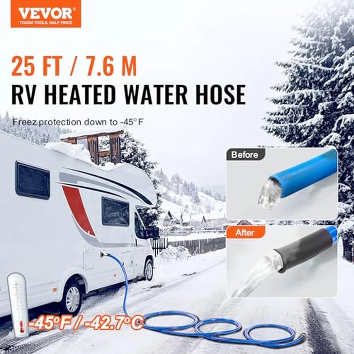 VEVOR 25ft Heated Water Hose for RV, Heated Drinking Water Hose Antifreeze to -45 degreesF, Automatic Self-regulating, 5/8" I.D. with 3/4" GHT Adapter, Lead and BPA Free by VEVOR - Image 2