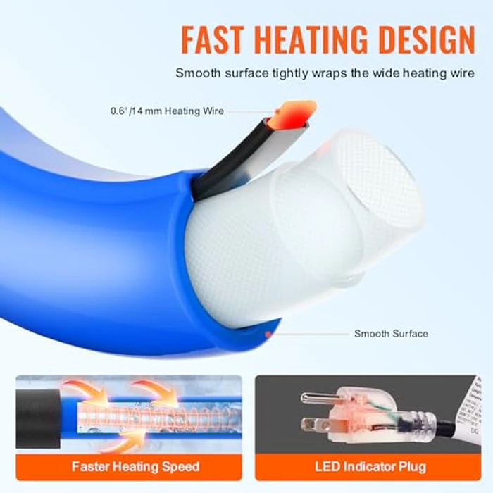 VEVOR 25ft Heated Water Hose for RV, Heated Drinking Water Hose Antifreeze to -45 degreesF, Automatic Self-regulating, 5/8" I.D. with 3/4" GHT Adapter, Lead and BPA Free by VEVOR - Image 3