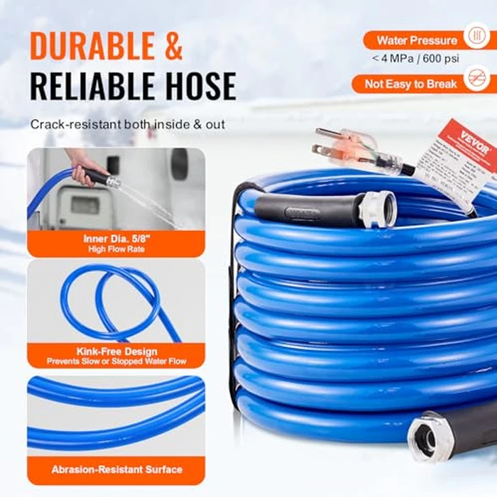 VEVOR 25ft Heated Water Hose for RV, Heated Drinking Water Hose Antifreeze to -45 degreesF, Automatic Self-regulating, 5/8" I.D. with 3/4" GHT Adapter, Lead and BPA Free by VEVOR - Image 6